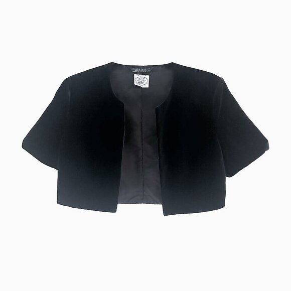 Laura Ashley Jackets & Blazers - Vtg Laura Ashley Bolero Jacket  Sz S Cropped Black Velvet Short Sleeve Y2K Goth